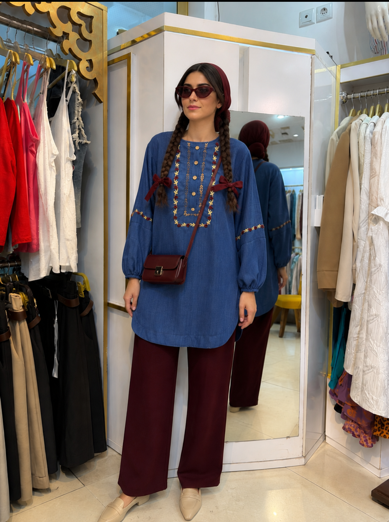 تونیک گلدوزی شده طرح سنتی  نخی